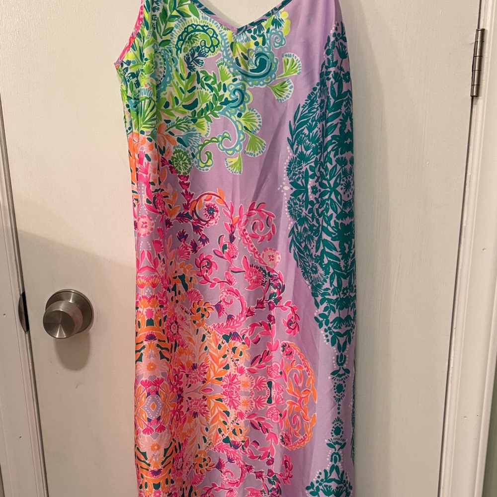Lilly Pulitzer Bellalyn Satin Midi/Maxi Slip Dress in Sunshine Vibes Engineered - Picture 9 of 14